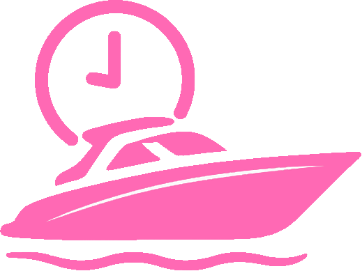 A pink icon of a boat on water with a clock above it, suggesting the concept of scheduled or timed boating.